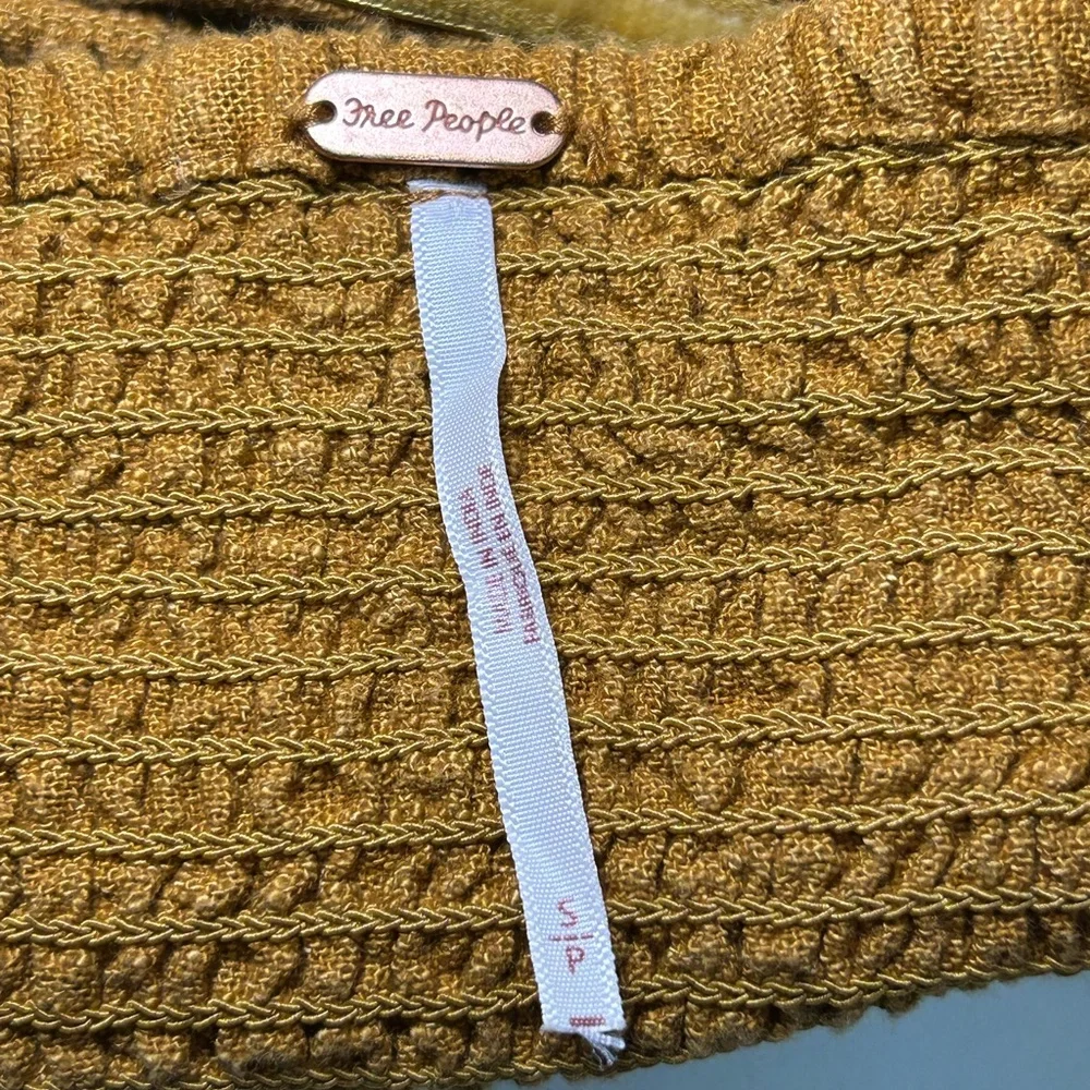 Free People Smocked Bandeau Tube Top Boho Mustard Linen Blend Strapless  S